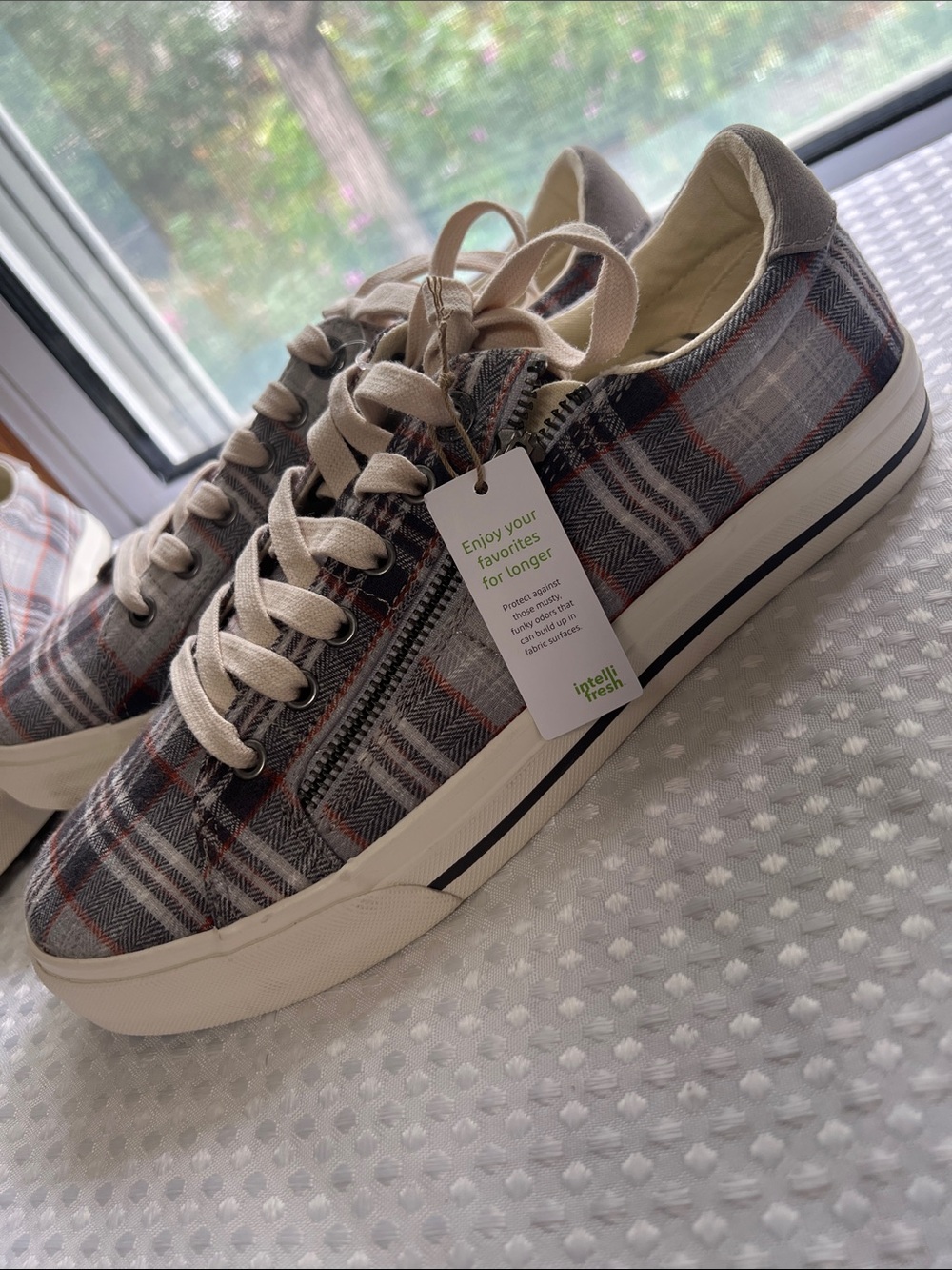 Taos Footwear Plaid Sneakers in Gray, Tan and Rust Z Soul - Picture 2 of 9